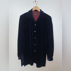 Vintage Ellen Figg Blue Velvet Button-Up Blouse |‎ Size 8